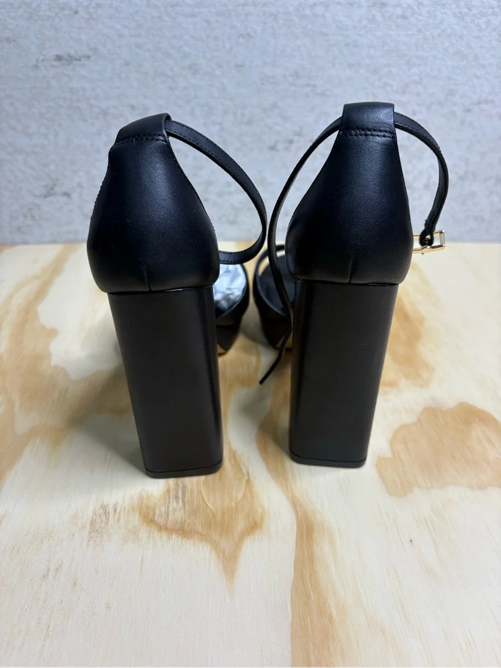 Aldo Black Leather Platform Ankle-Strap Heels Size 8.5